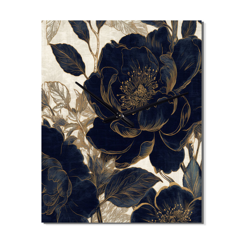 Horloge murale pivoines bleues et or, Grand