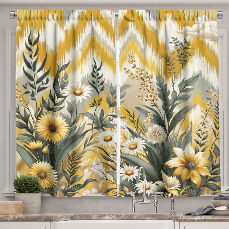 Floral Eucalyptus Kitchen Curtain, 55" W x 45" L