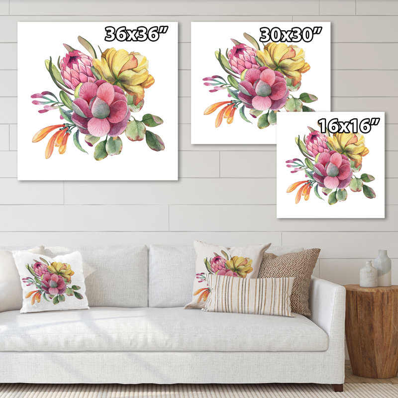 Bouquet de printemps avec fleurs roses I - reproduction d'art sur toile traditionnelle 2, H 16 po x l 16 po x P 1 po