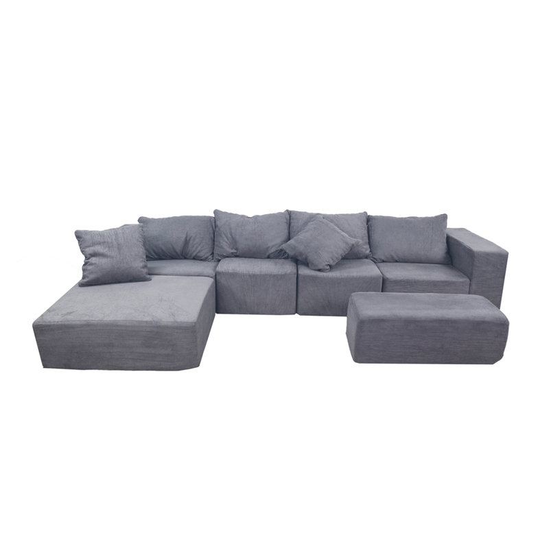 Convertible Modular Sectional Sofa Set Grey Popular Microfiber Fabric Compression Sofa