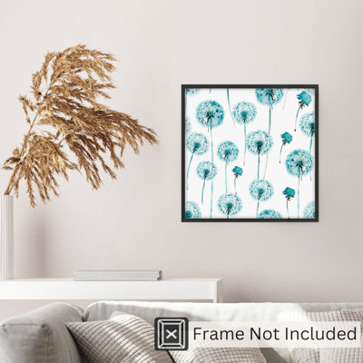«Botanical Turquoise Teal Dandelions», reproduction d'art moderne sans cadre