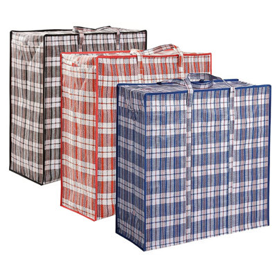 158L Extra Large Moving Bags, Zippers & Wrap-Around Handles, Heavy-Duty Tote, Closet Organizer, Storage Bags for Space Saving, Laundry Bag, Plaid Traveling Bag, Alternative to Moving Box, 3 Pack, Red Black Blue