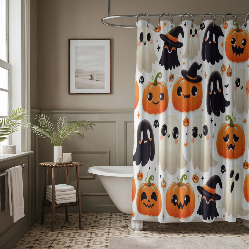 Spooky Pumpkins & Spirits - 1 Piece Standard Shower Curtain, 74"H x 71"W