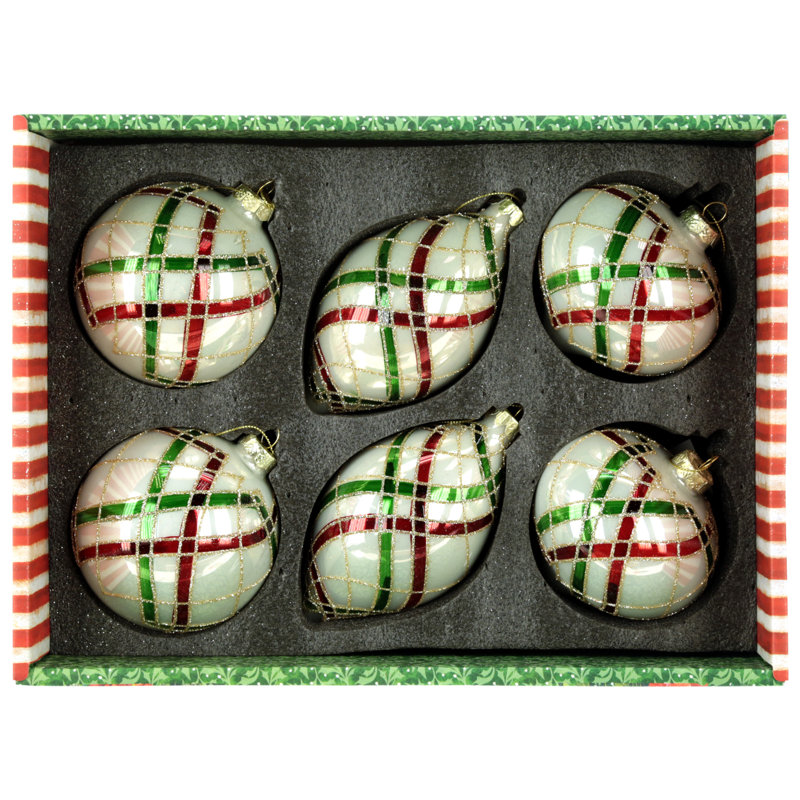 Holiday Plaid Ornament, Box Of 6- 4-5 Inches