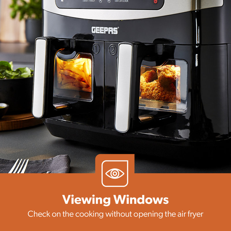 Geepas Vortex 9L Dual Basket Air Fryer Family-Sized 10-In-1 Digital Convection Air Fryer