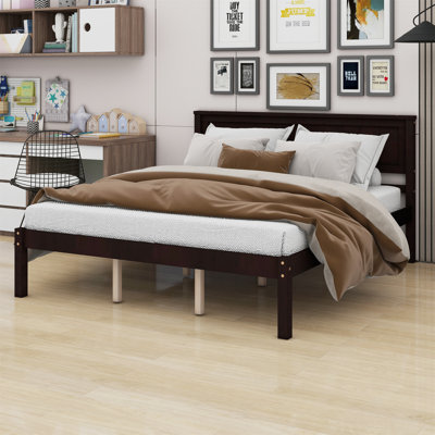 Base de lit plateforme avec tête de lit et lattes en bois