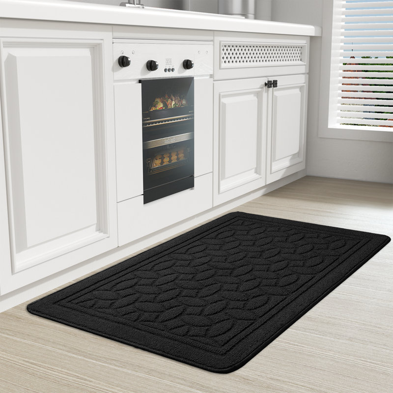 Floral Water Resistant Non-Skid Kitchen Mat, Rectangle 2' x 3'3", Black