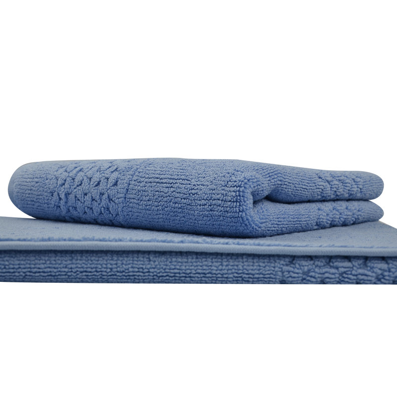 Tapis pour salle de bain en coton Depue, Bleu Cambridge