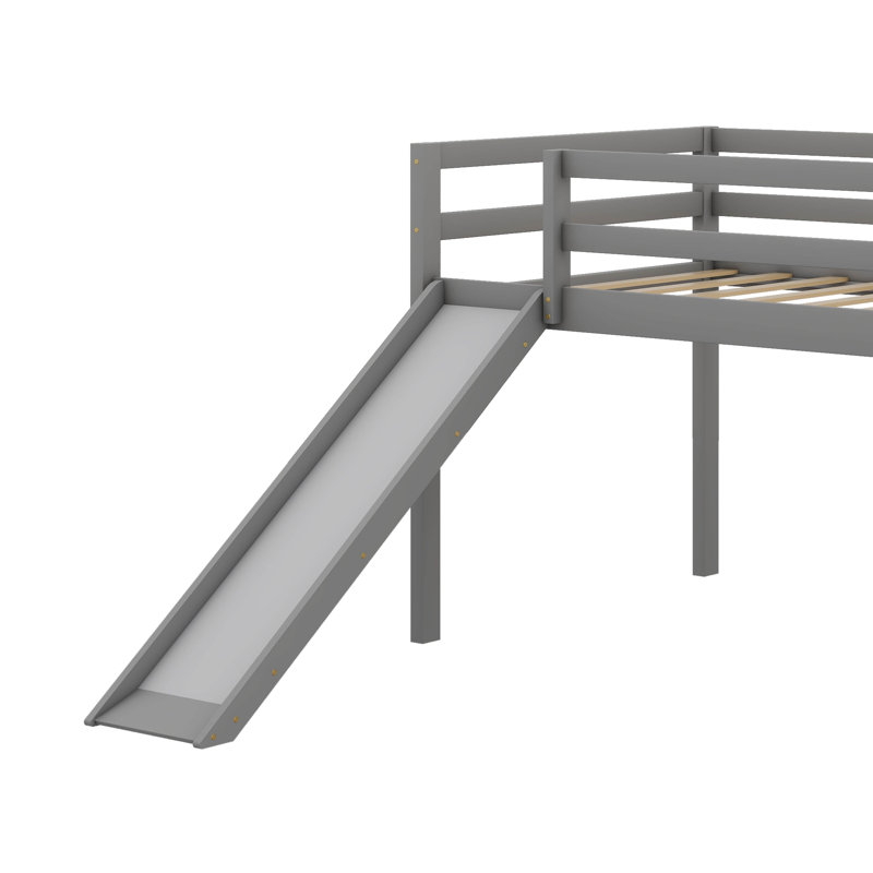 Lit mezzanine multifonctionnel avec glissade, Gris