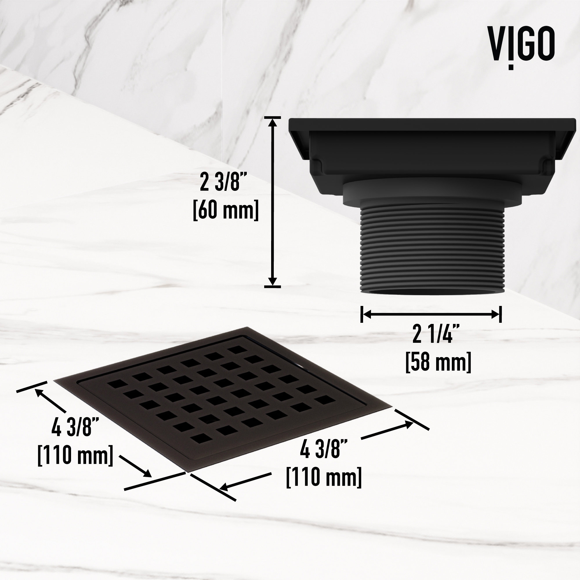VIGO Elan Square Shower Drain, Matte Black