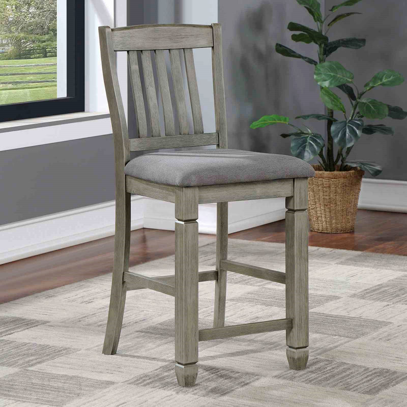 Ensemble de 2 chaises transitionnelles à hauteur de comptoir - siège rembourré en tissu, dossier à lattes brossées, finition gris / gris clair