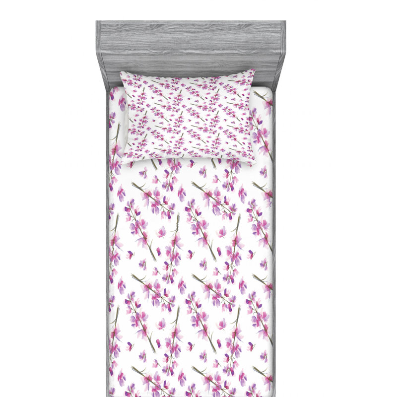 Microfiber Floral Sheet Set, Twin Sheet Set with Fitted Sheet