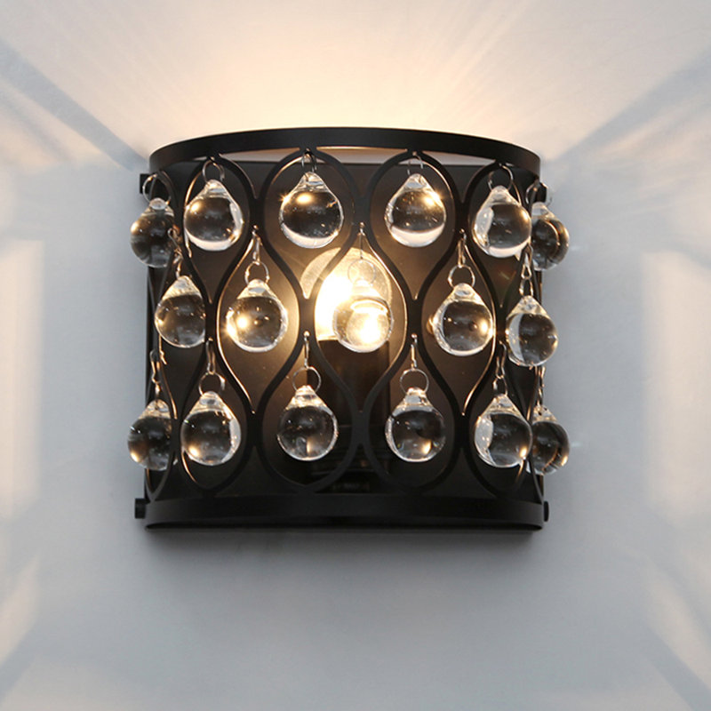 Contemporary Matte Black Wall Sconce With Glass Droplets And Ellipse Cutouts For Pathways And Entryways Stylish Decorative Wall Lighting For Bed Side