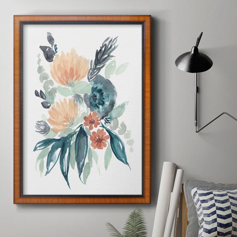 Bleu sarcelle et pêche I, toile encadrée de qualité supérieure - prête à être accrochée, H 20 po x l 16 po x P 2,5 po