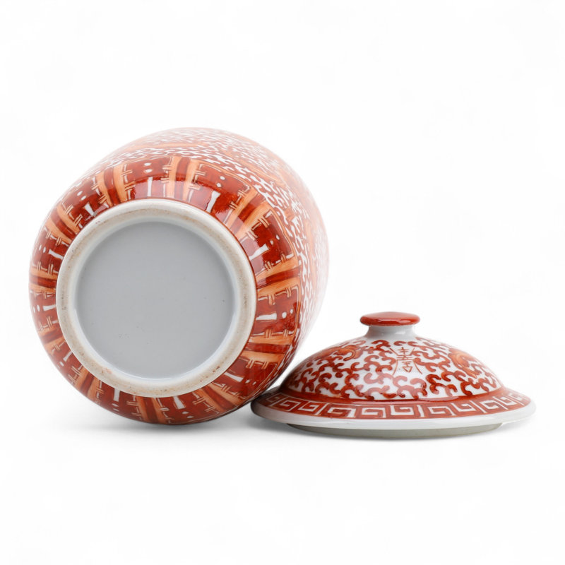 Red Lidded Jar with Floral Band