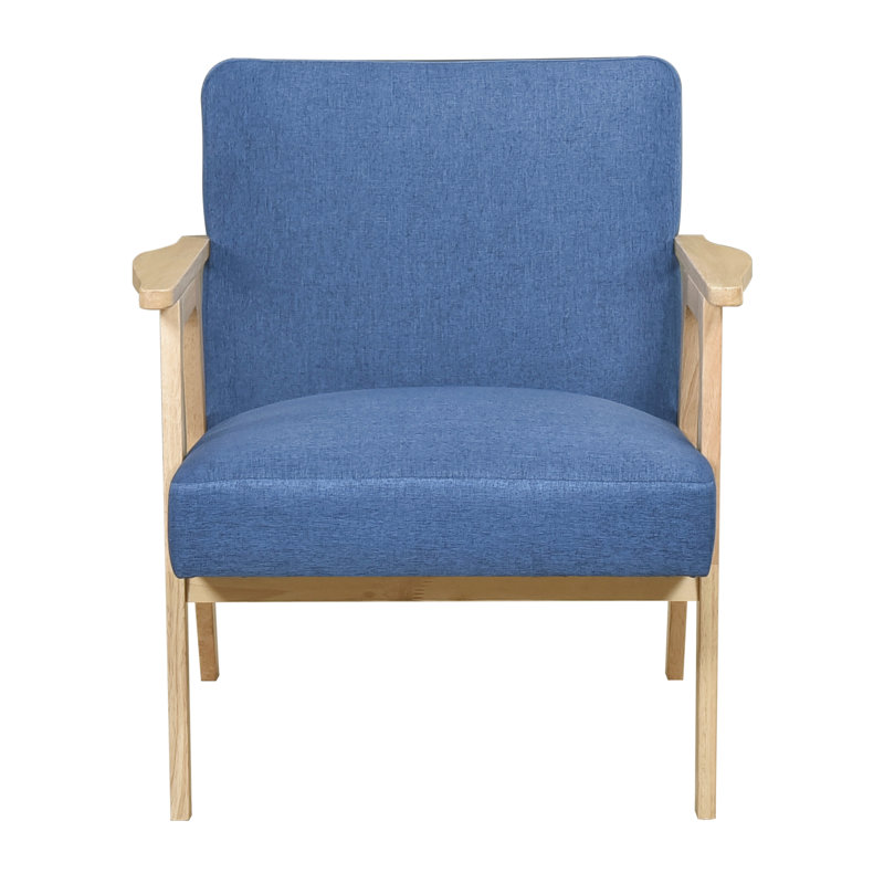 Fauteuil d'appoint moderne bleu, capacité de 300 lb, structure en bois massif, profondeur de produit de 27 po, siège en mousse, tissu d'ameublement texturé pour décor de salon, poids de l'ensemble de 26,75 lb, bois, assemblage simple, pièce