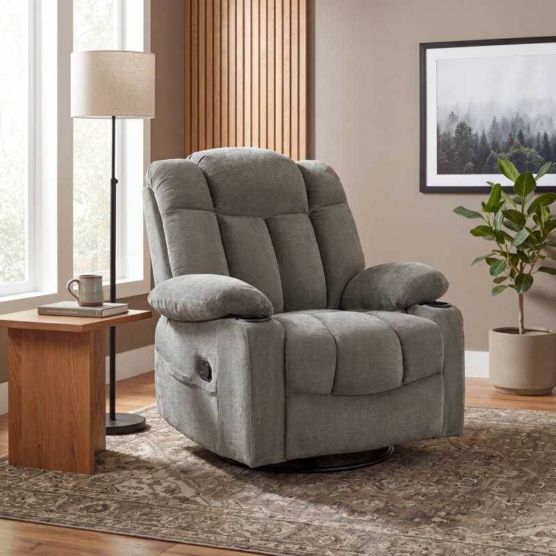 Fauteuil inclinable compact en chenille avec base pivotante et porte-gobelets, Gris