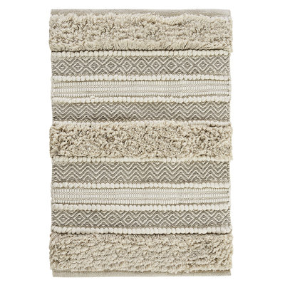 Tapis de bain de couleur naturelle 20 x 32 po avec rayures texturées tissées, envers antidérapant, dossier tactile lavable à la machine, entretien facile, texture à poils longs, apparence
