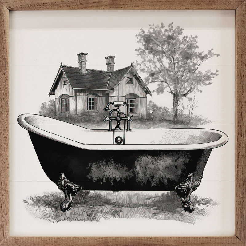 Baignoire de campagne noire avec maison blanche, H 8 po x l 8 po x P 1 po