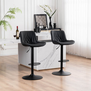 ( only 2 chairs ) Zager Swivel Adjustable Height Bar Stools, Leather Upholstered Counter Stools, Modern Pub Stool