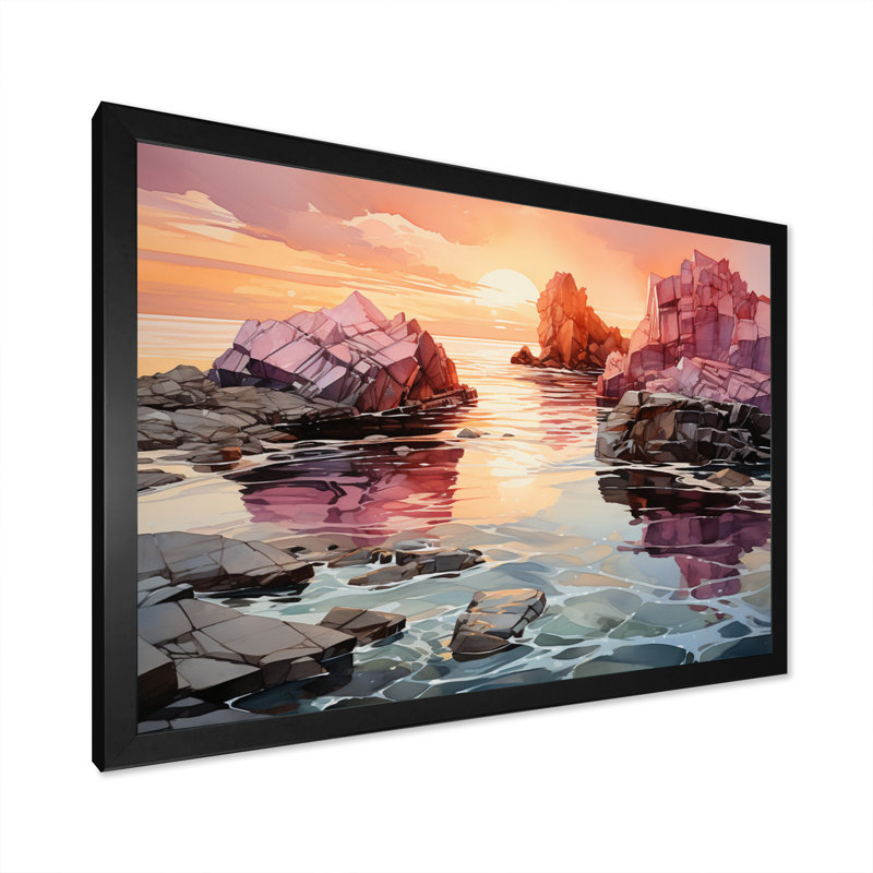 " Orange Grey Iceberg Arctic Mirage ", H 16 po x l 32 po x P 1 po, Cadre simple noir