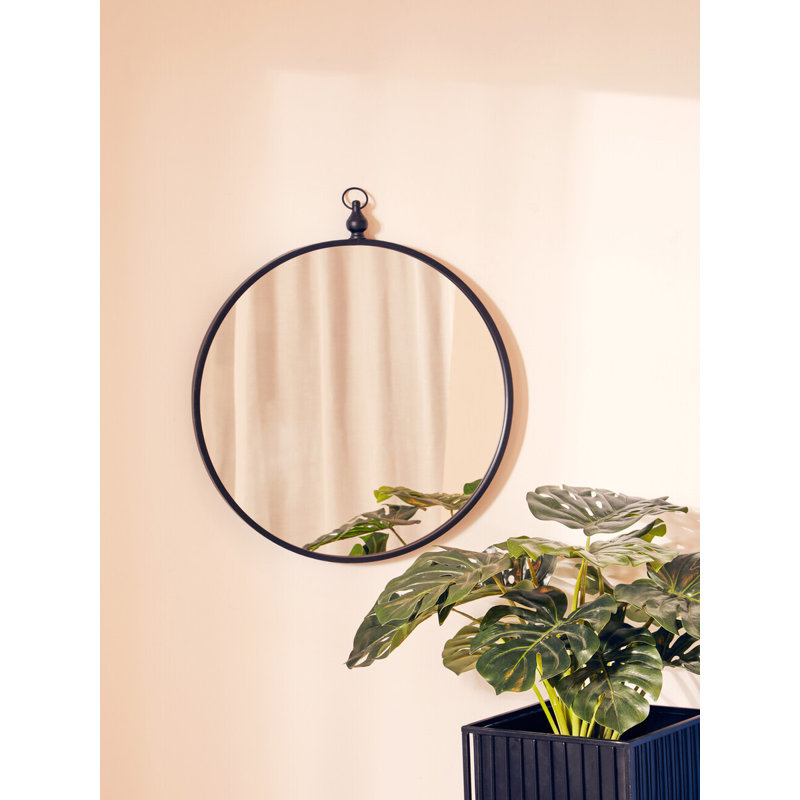 Alfons Metal Round Mirror, 64 x 55 cm, Black