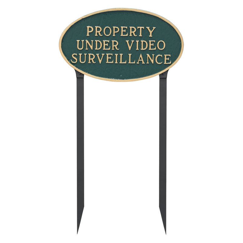 Enseigne de jardin « Property under Video vidéosurveillance », Vert forêt / doré