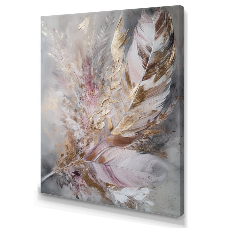 «Langworthy Pink Feather Boho Majesty I», reproduction sur toile, H 32 po x l 16 po x P 1 po, Toile tendue