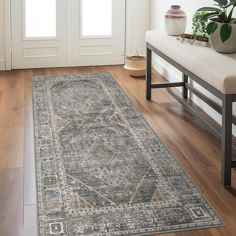 Oriental Area Rug, Washable Low Pile Vintage Area Rug, Runner 60 x 120 cm