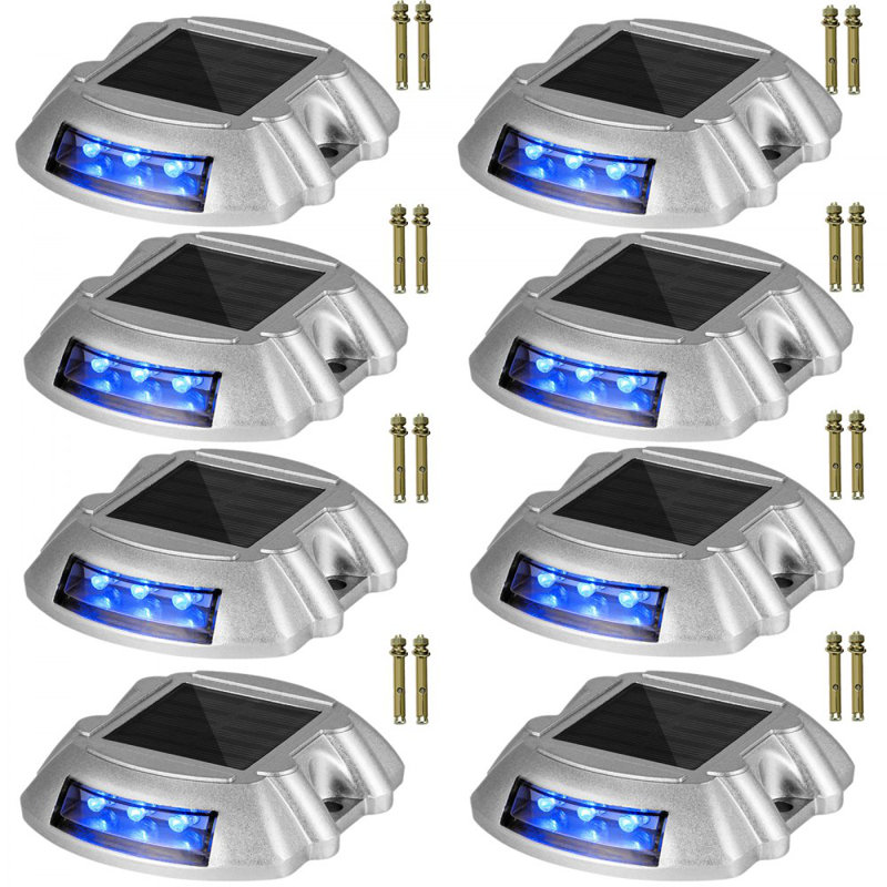 Éclairage pour allée, ensemble de 8 lumières solaires pour allée avec interrupteur, Bleu