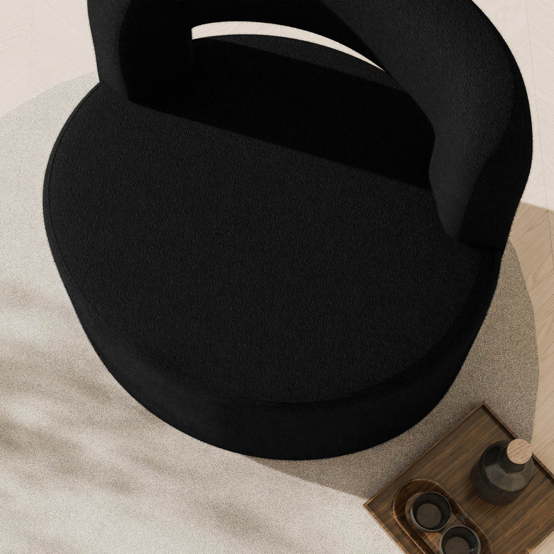 Teddy Accent Chair with Open-Back, 360°Rotating Base,, Black Polyester