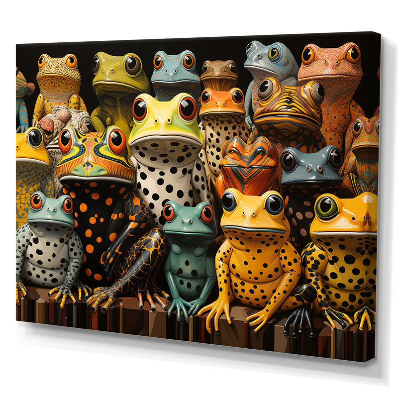 «Multicolor Pop Art Frogs I», reproduction d'art sur toile, H 16 po x l 32 po x P 1 po, Toile tendue