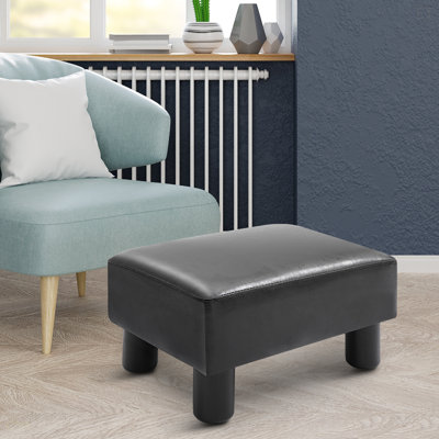 Repose-pieds repose-pieds, petit tabouret avec revêtement en similicuir, repose-pieds repose-pieds rectangulaire avec siège rembourré en mousse et pieds en plastique, noir brillant