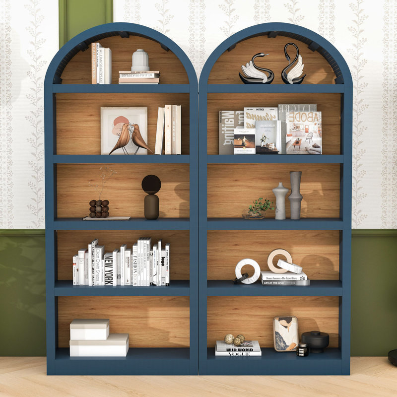 Ensemble de bibliothèques arquées 2 pièces avec tablettes, bibliothèque autoportante avec dispositif anti-basculement pour le salon