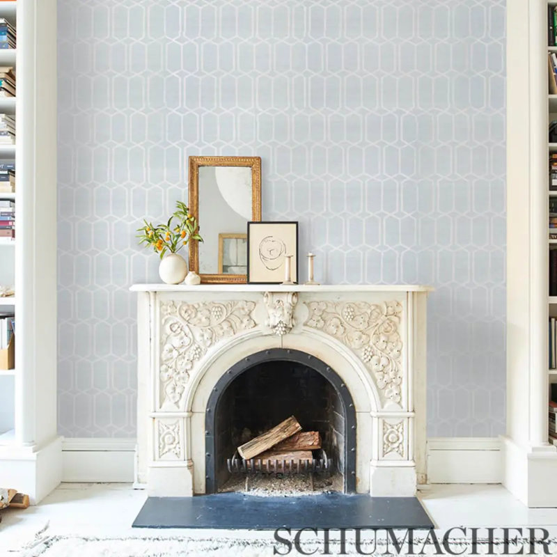 Modern Trellis Hemp Shimmer Wallpaper, Sky