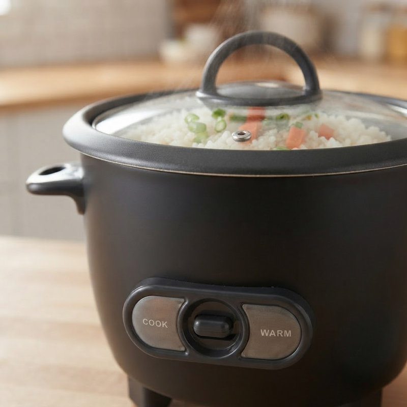 3 Cup Rice Cooker With Steamer, Non Stick