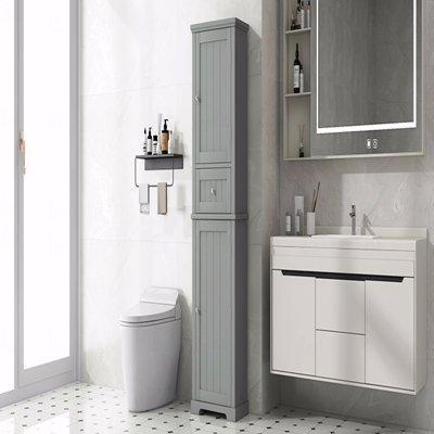 Tall Bathroom Storage Cabinet, Freestanding Storage Cabinet With Drawer And Adjustable Shelves, MDF Board With Painted Finish