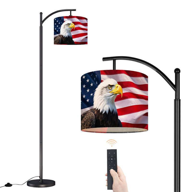 Lampe sur pied à arc avec abat-jour ajustable Portrait d'aigle à tête blanche, drapeau américain, patriotique, Fête de l'Indépendence