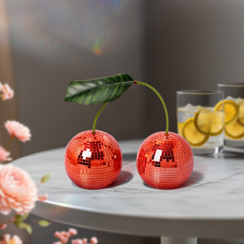 Tipsy Cherry Disco Ball Tabletop and Bar Decor - Red, 7.87" x 9.84" x 3.93"