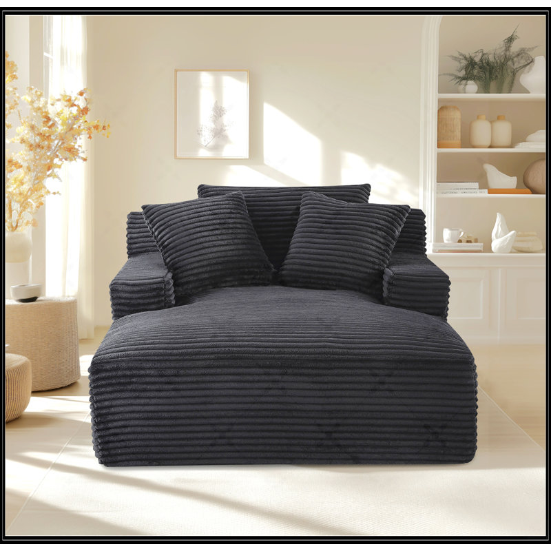 Chaise longue surdimensionnée en velours côtelé doux, Noir