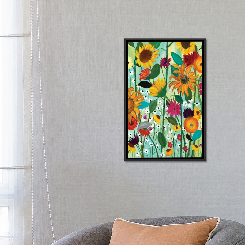 « tournesol », reproduction d’impression sur toile, H 26 po x l 18 po x P 1,5 po, Toile avec cadre noir, Pas de tapis