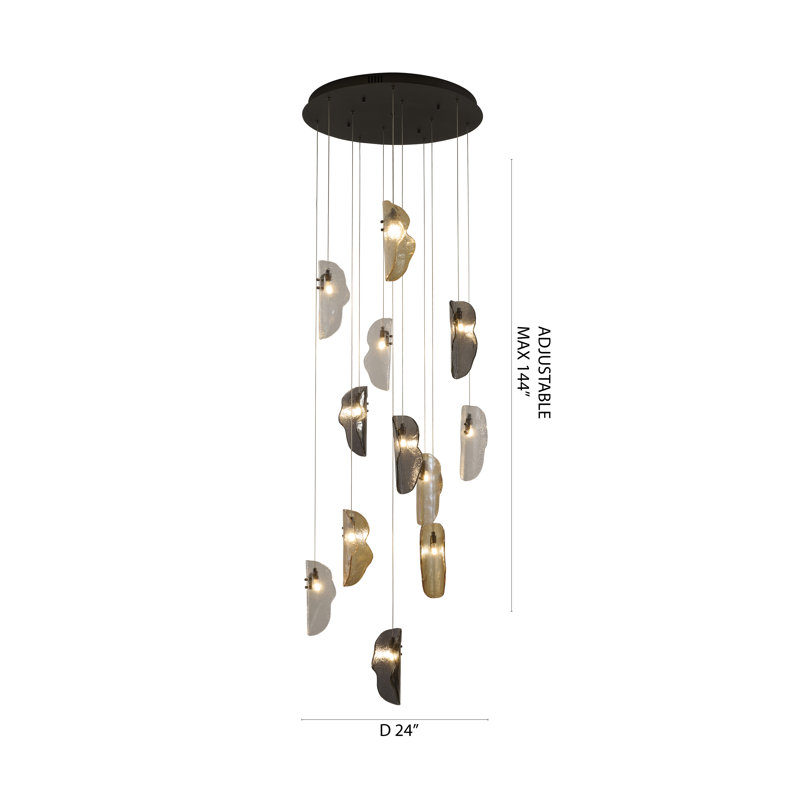 Transitional 12-Light Glass Chandelier , Satin Black
