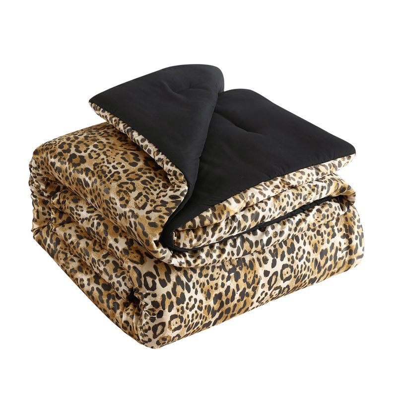 King Leopard Print Satin Reversible Duvet Cover Set