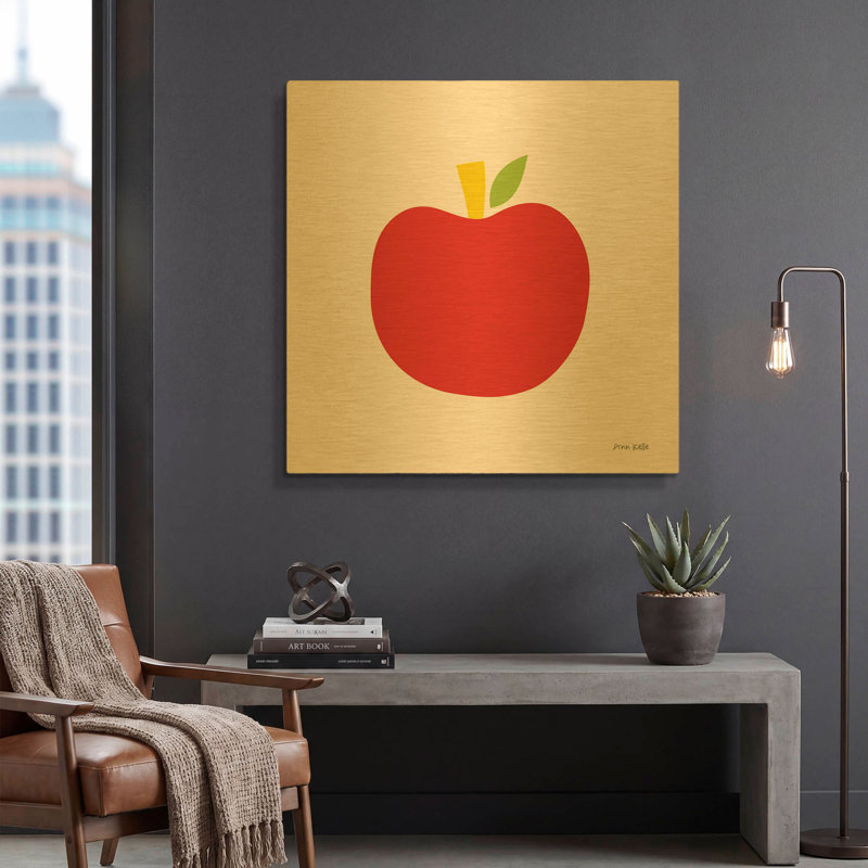 «Red Apple» par Ann Kelle, art mural en métal doré, 36 po x 36 po, 36 po x 36 po