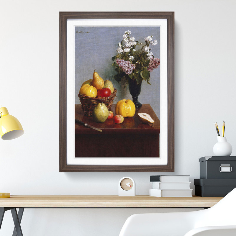 Still Life Fruit with Flowers Vol.5 by Henri Fantin-Latour - Picture Frame Painting, 48cm H x 36cm W x 2cm D, Walnut