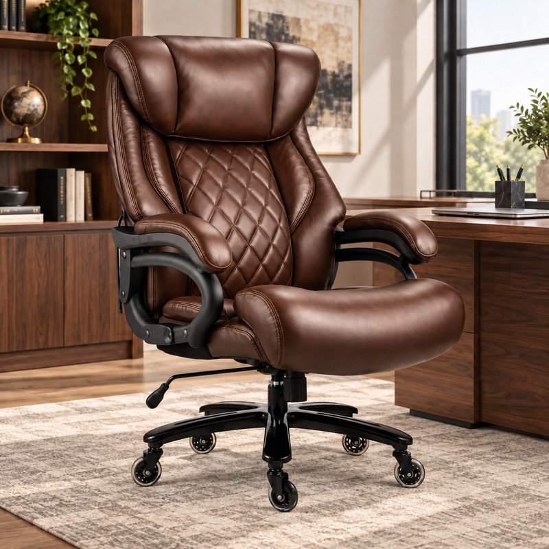 Fauteuil de bureau de direction grande taille avec soutien lombaire réglable et assise extra-large, Brun