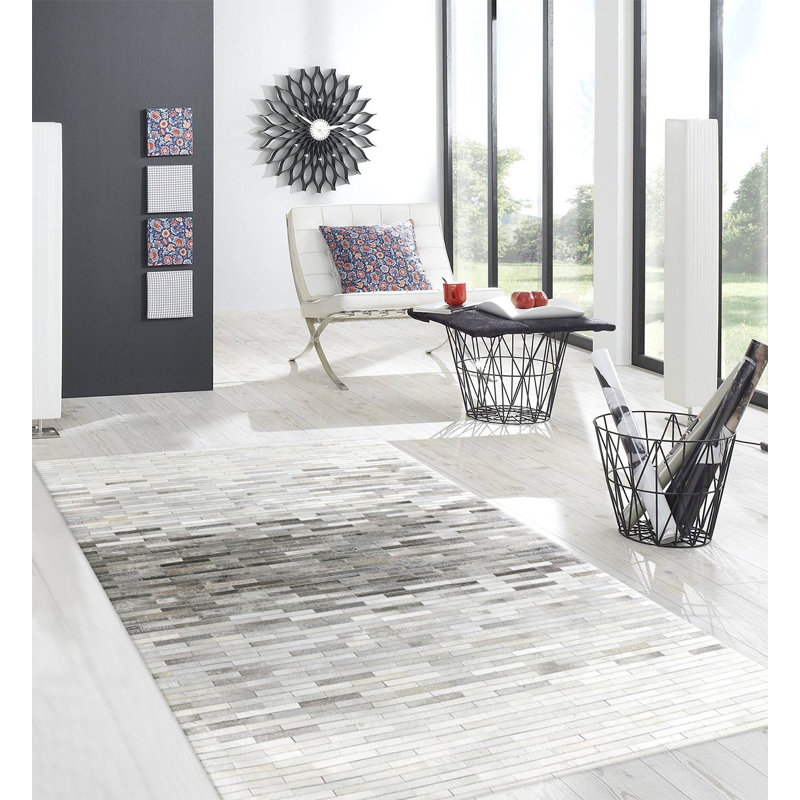 Galaxy Geometric Hand-Stitched Gray Cowhide Rug - 5' x 8'