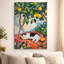 Chat faisant la sieste sous un citronnier, peinture vibrante et colorée. Art mural encadré en toile - Cadre en bois massif de 24 po x 36 po et 1 po d'épaisseur pour le salon ou la chambre à coucher