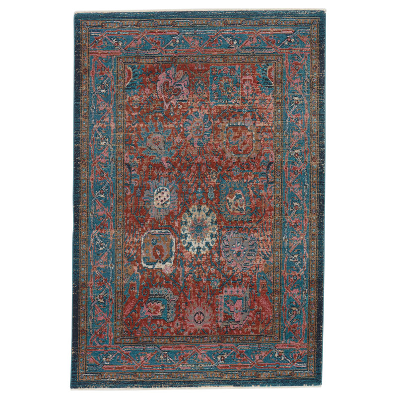 Tapis oriental rouille / bleu sarcelle Zoeller, Rectangle 9 pi 6 po x 12 pi 7 po