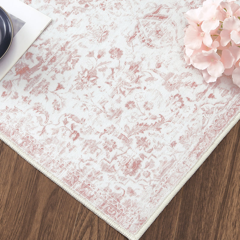 Rikya Washable Floral Indoor Rug, Rectangle 4' x 6'